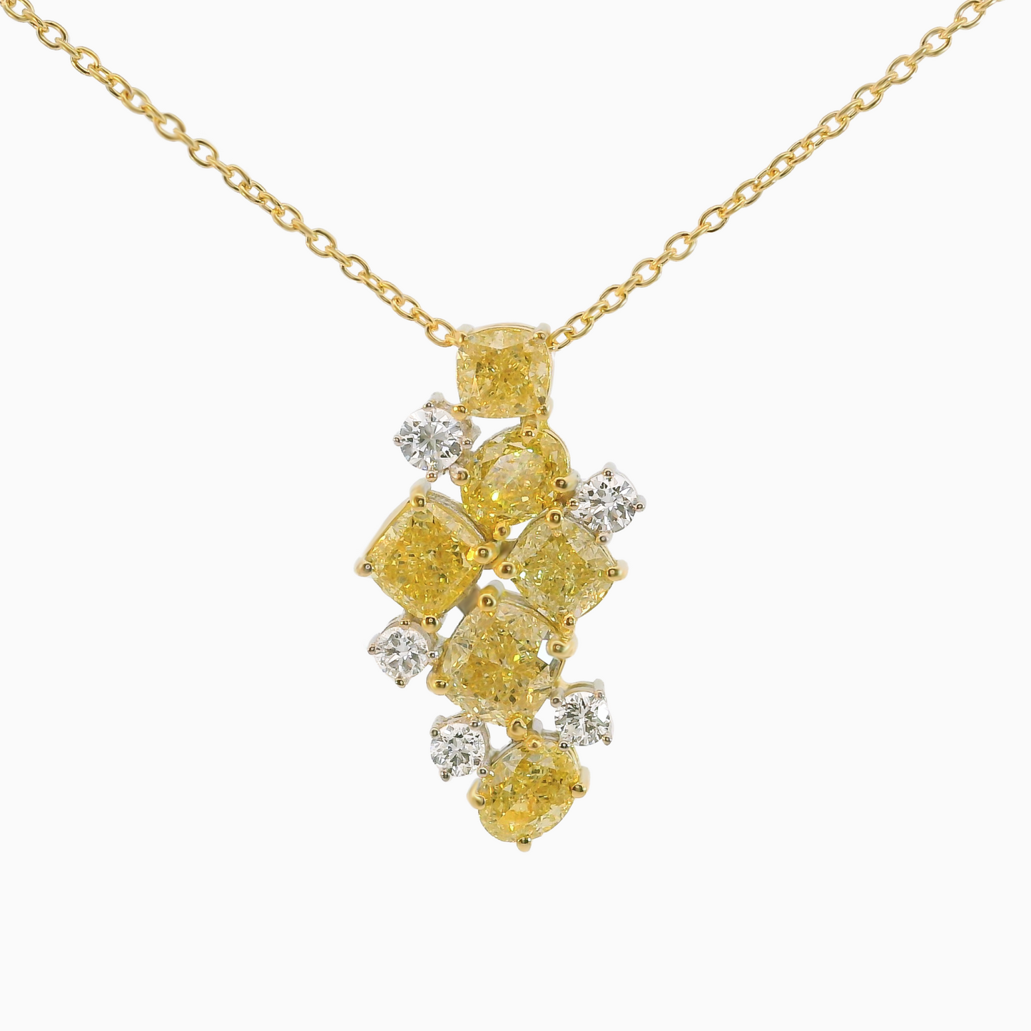 Fancy Intense Yellow Cushion&Oval Shape Diamond Necklace