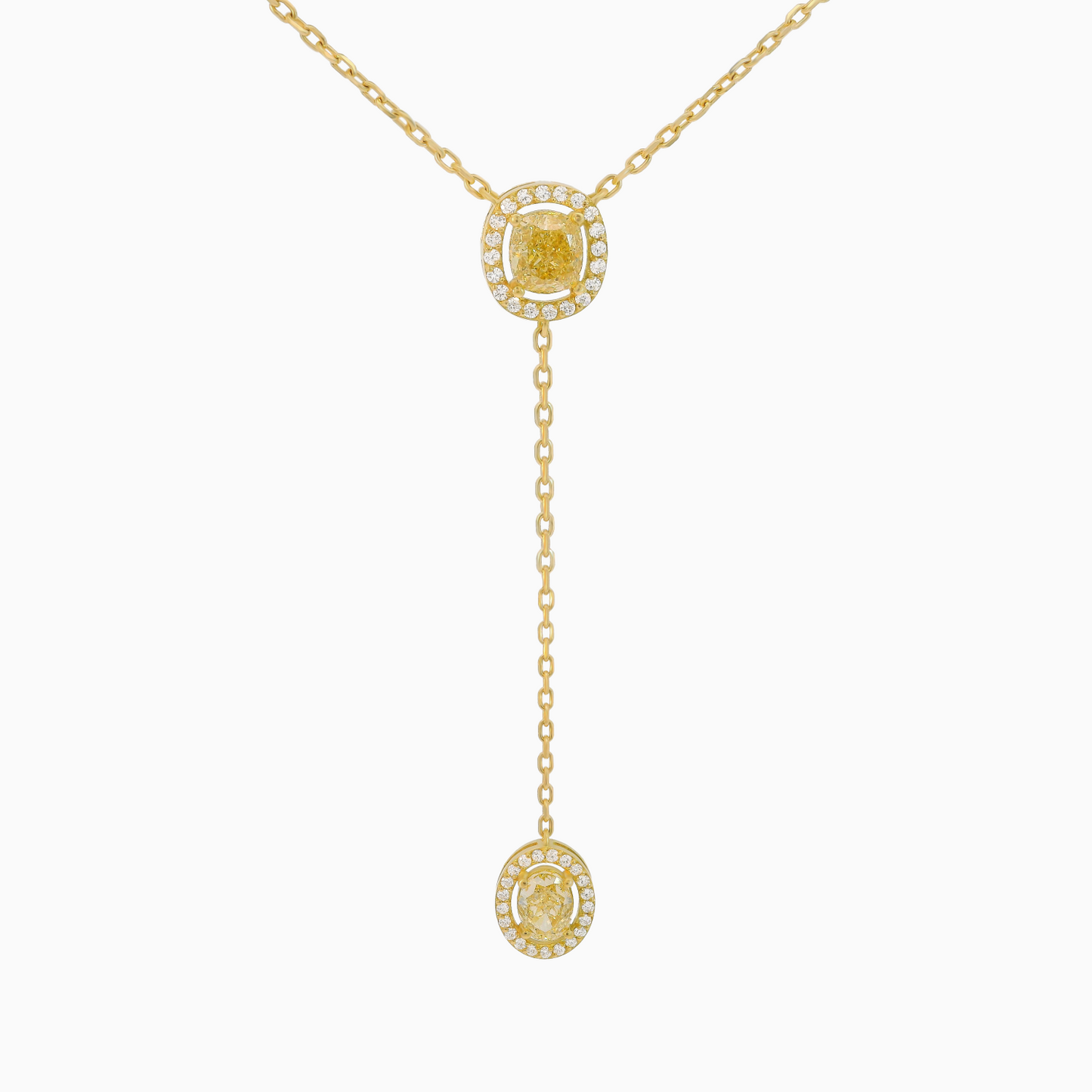 Fancy Intense Yellow 1.41ct Cushion&Oval Shape Diamond Necklace