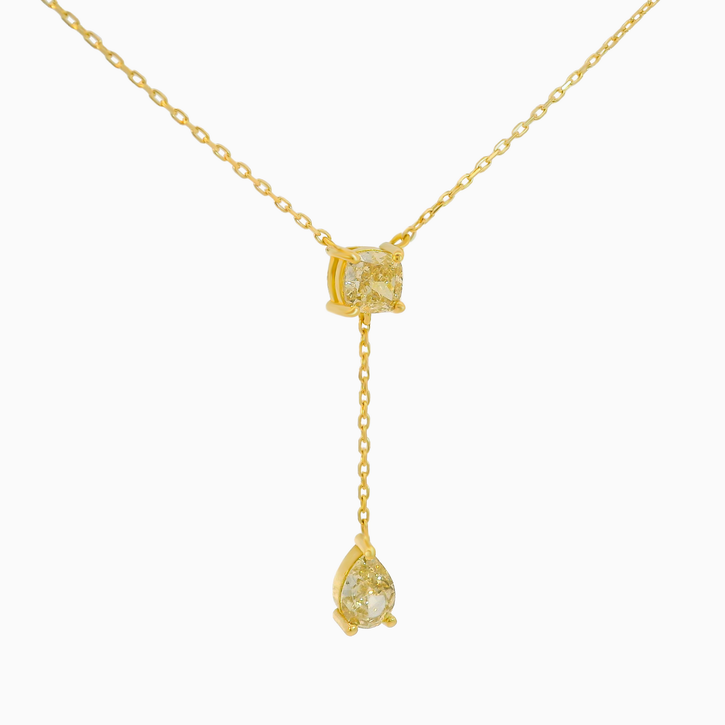 Fancy Intense Yellow Cushion&Pear Shape Diamond Necklace