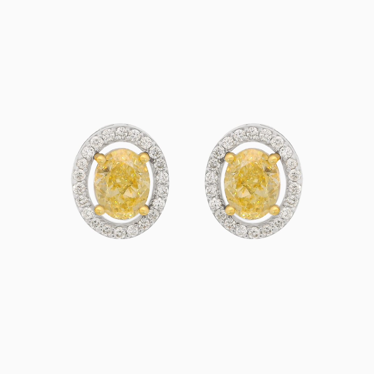 Fancy Intense Yellow Oval Shape Diamond Earring
