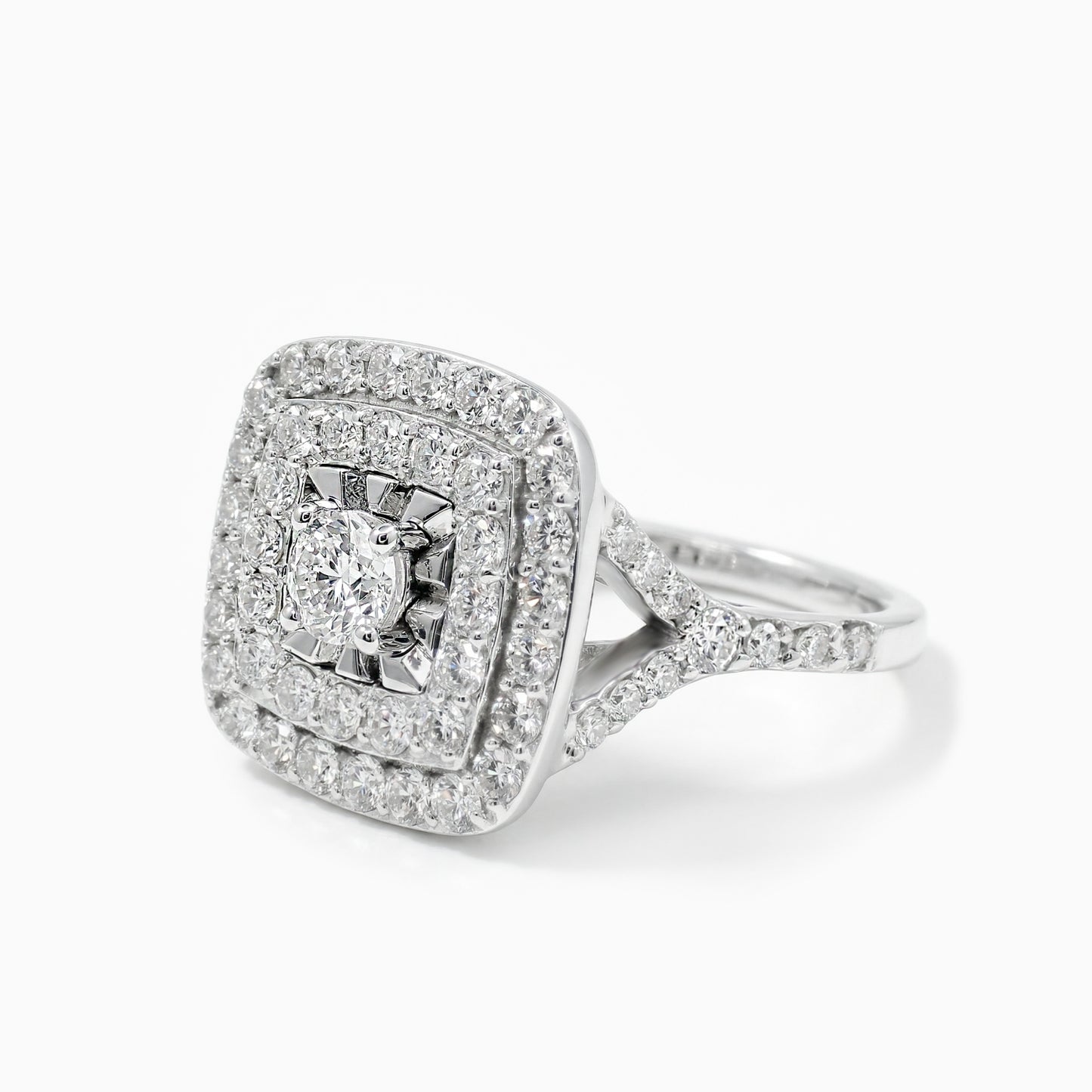 Double Halo Baguette Ring