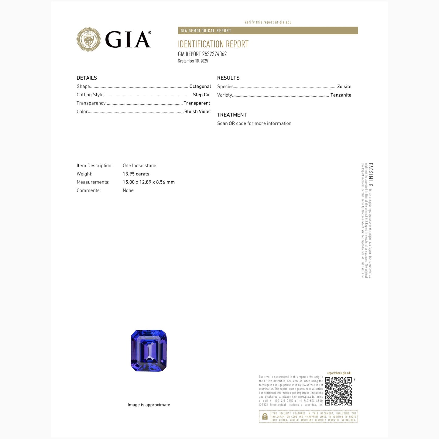 13.95 Carat Tanzanite Ring